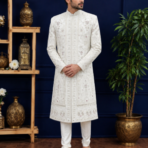 royal white heritage embroidered sherwani